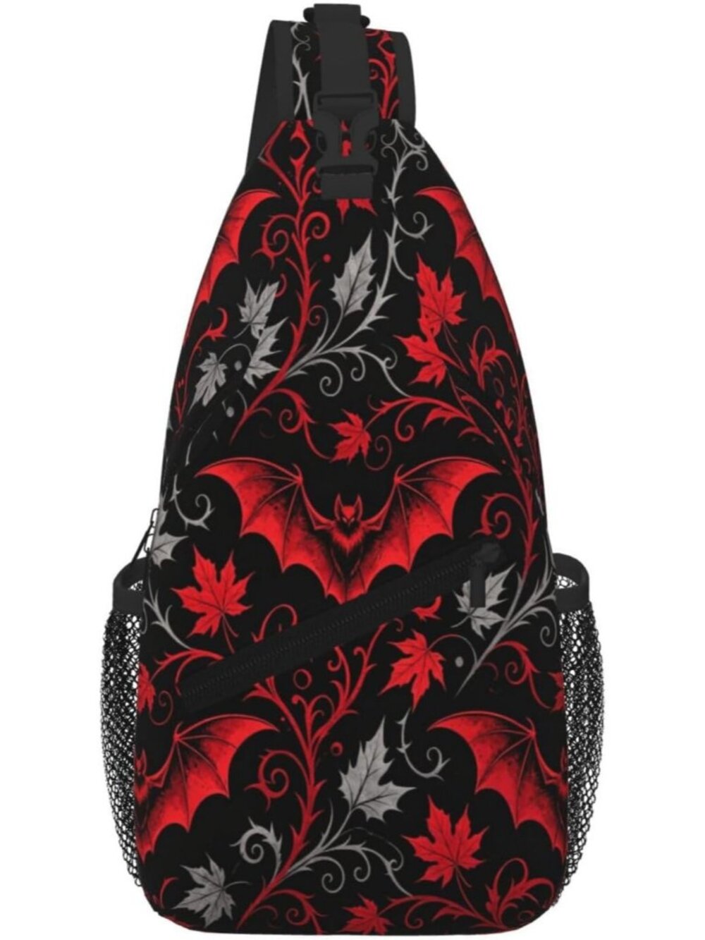 Unisex Red Black Skull Gothic Chest Fanny Hiking Travel Daypack Crossbody Bag